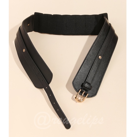 PU Wide Black Belt Gold Tone Buckle - Picture 2 of 7